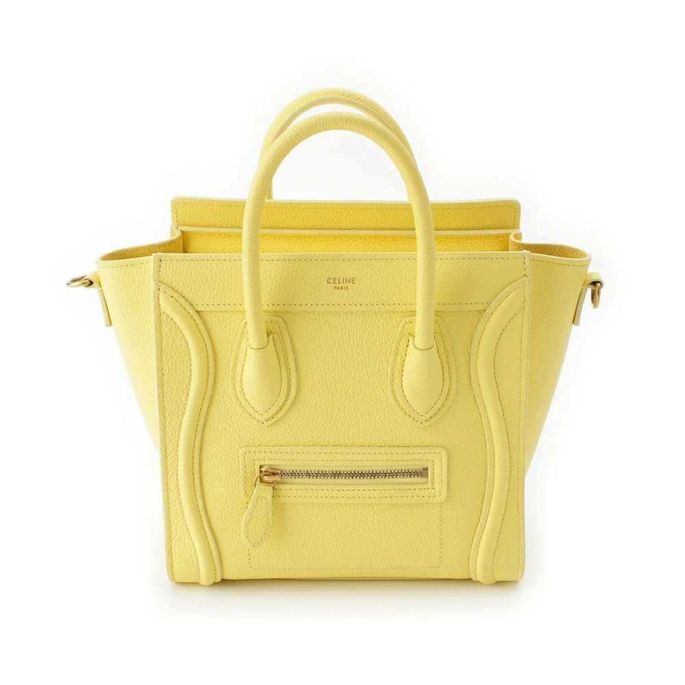 Celine Luggage Tote Drummed Calfskin Leather Shoulder Handbag Yellow